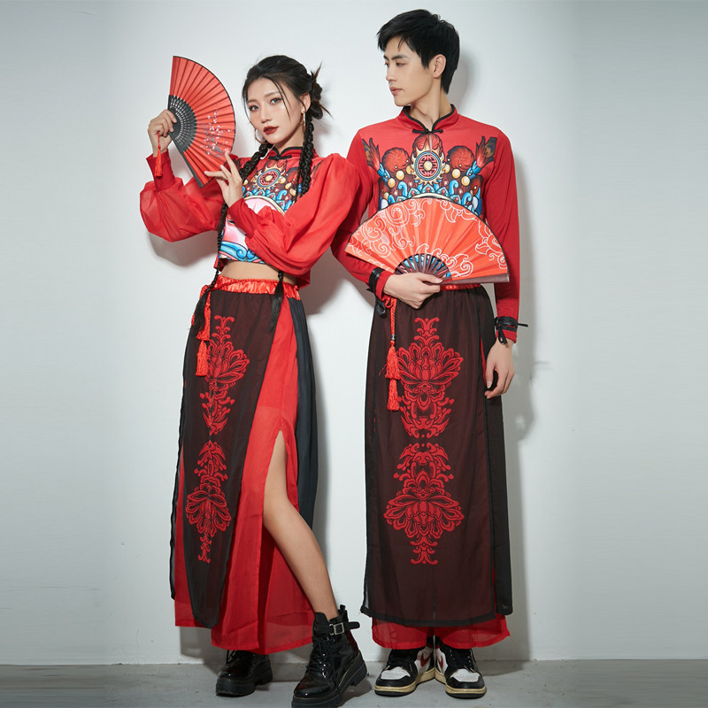ds演出服中国风男款复古中国风潮组合舞队红色喜庆走秀舞台装女团