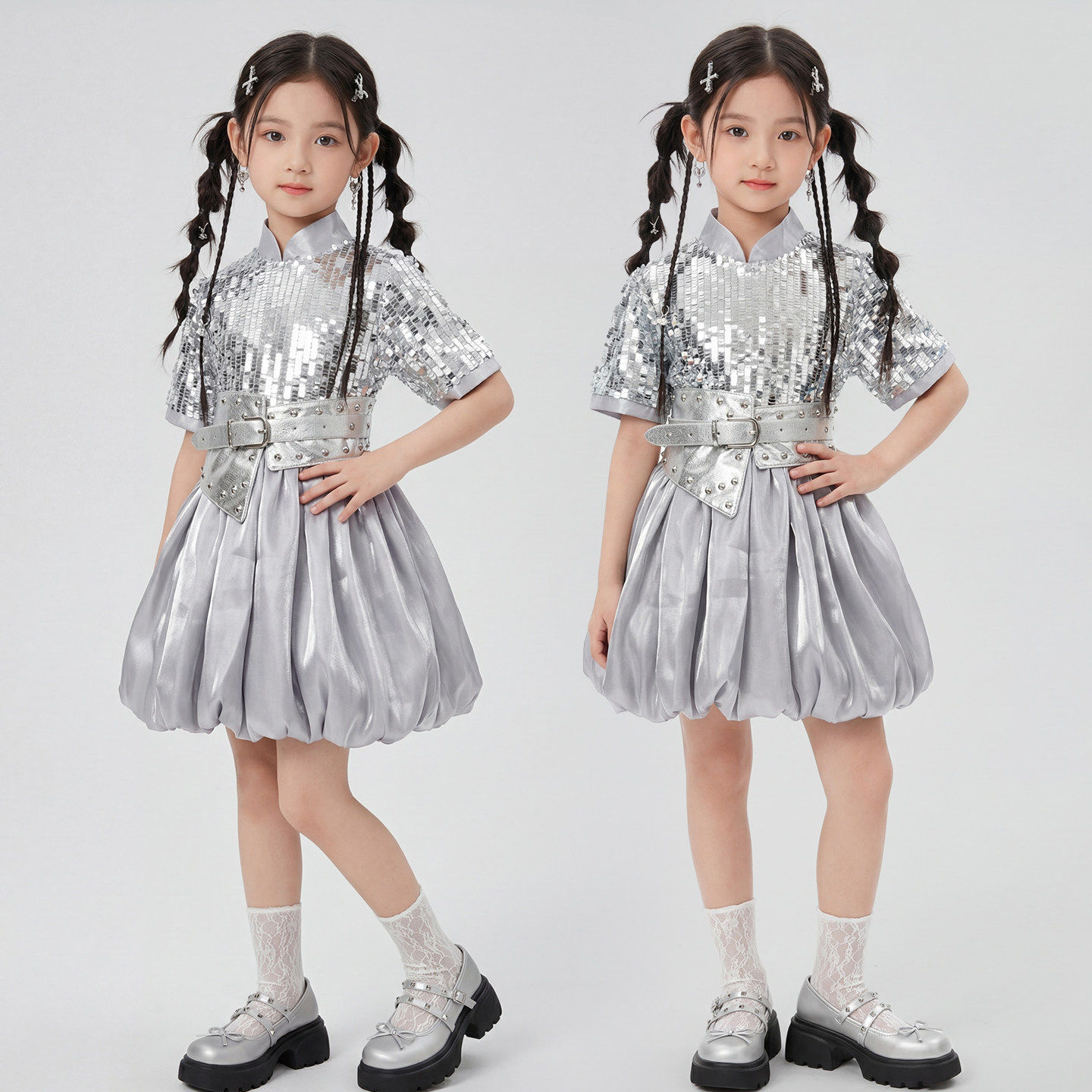 六一公主裙女童表演服装儿童演出服装亮片蓬蓬裙主持人舞蹈服