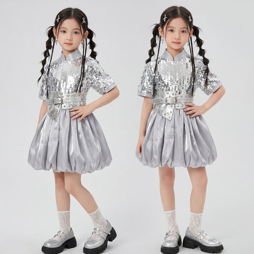 六一公主裙女童表演服装儿童演出服装亮片蓬蓬裙主持人舞蹈服