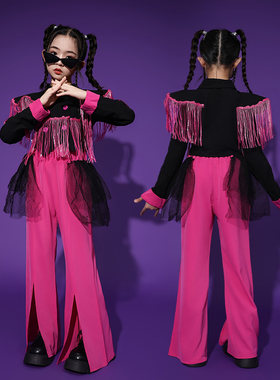儿童潮酷女童t台走秀西服西装裤子演出服套装少儿服装爵士舞服