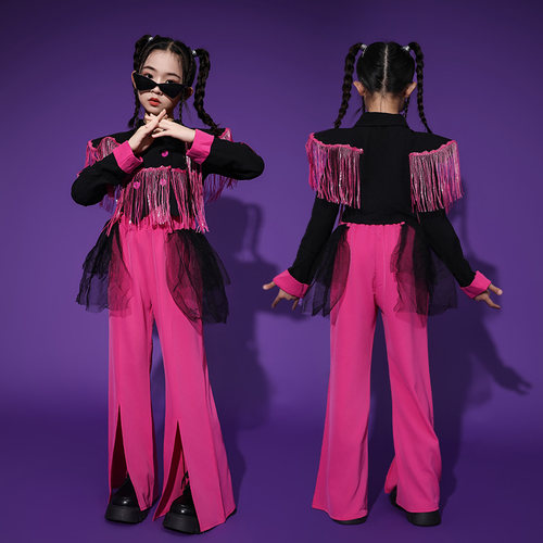儿童潮酷女童t台走秀西服西装裤子演出服套装少儿服装爵士舞服