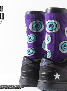 紫色袜子男款秋冬季长袜青少年纯棉滑板中筒袜女潮长筒男士运动袜