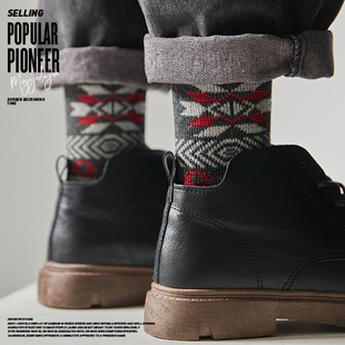 长袜纯棉中筒袜女潮长筒男士 秋冬季 袜子男款 英伦风复古配马丁靴