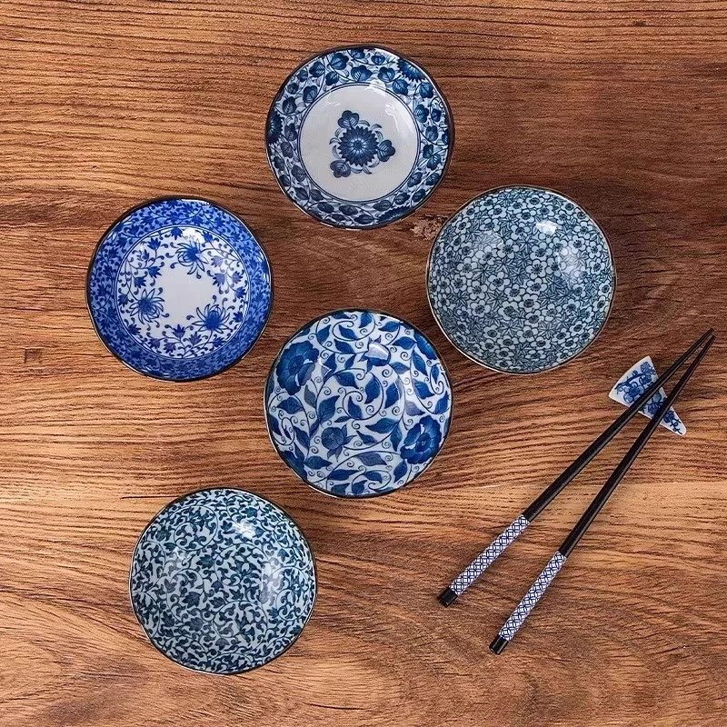 日本美浓烧古染蓝绘味碟5只装