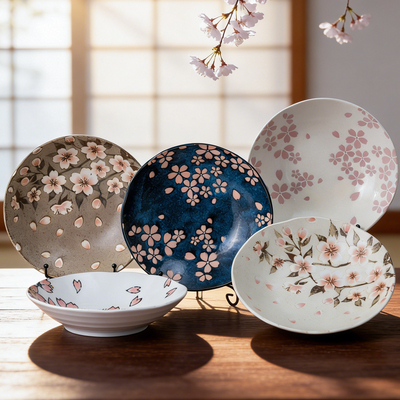 MinoYaki侘寂窑变浮雕樱花盘子