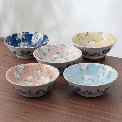 MinoYaki美浓烧木槿花陶瓷碗