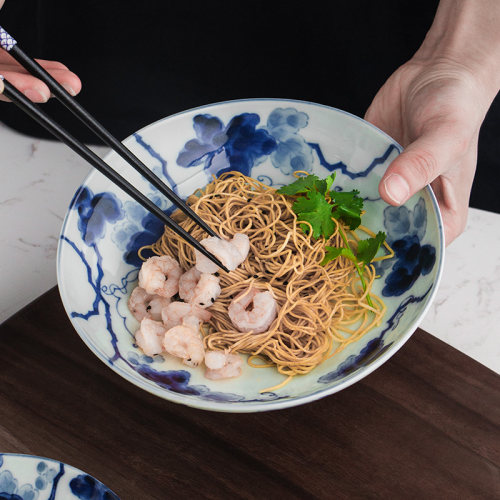 美浓烧日式手绘大号圆形釉下彩葡萄纹加厚简约西餐牛扒深盘盘子