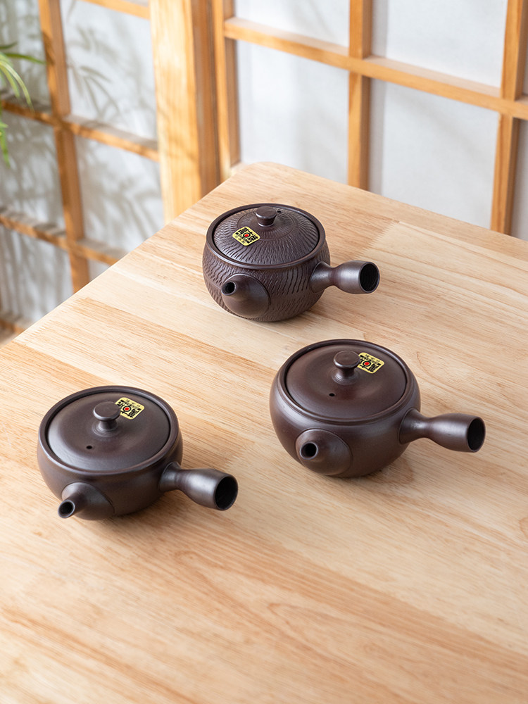 美浓烧日式进口纯手工松叶纹侧把手茶壶商用家用高级陶瓷茶壶