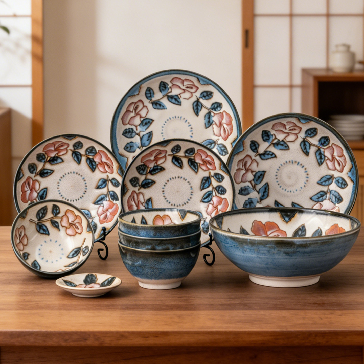 MinoYaki美浓烧4人食浮雕玫瑰碗碟套装10头家用高颜值陶瓷餐盘子,餐饮具,碗,淘宝优惠券,粉丝福利购,淘宝优惠卷