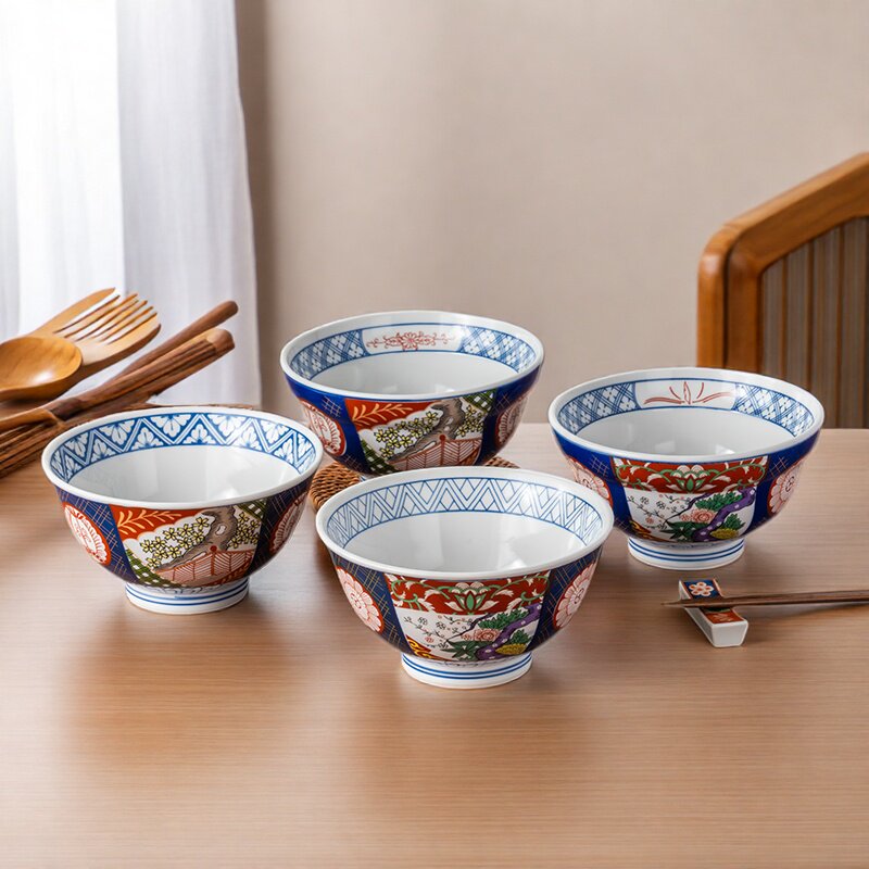 美浓烧日式岁寒三友6.0英寸折腰碗进口家用碗米饭碗吃饭喝汤餐具