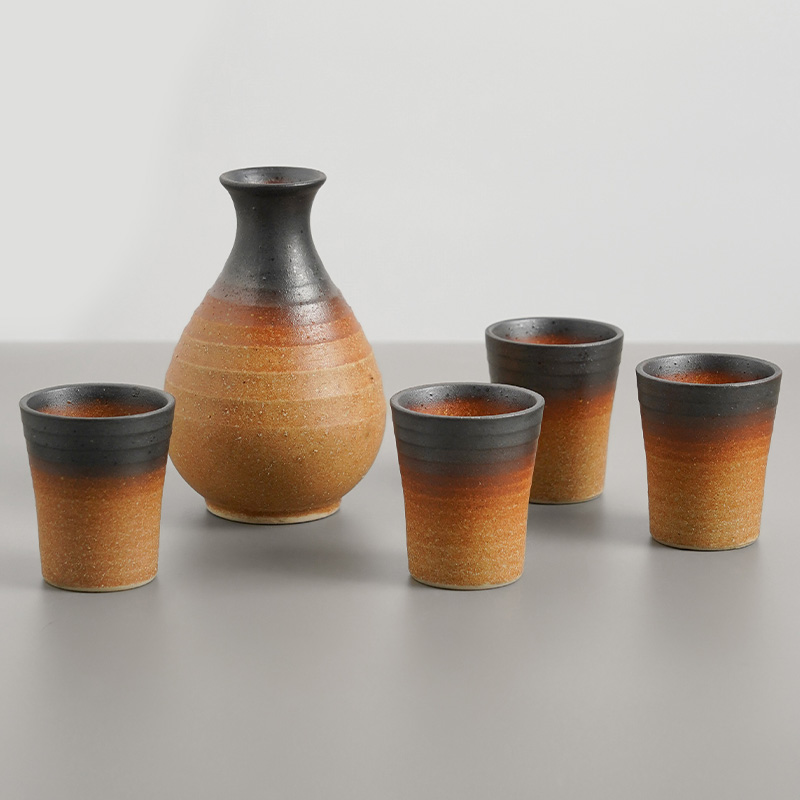 美浓烧日本进口清酒器黄酒分酒器一壶四杯礼盒手工仿古酒具套餐