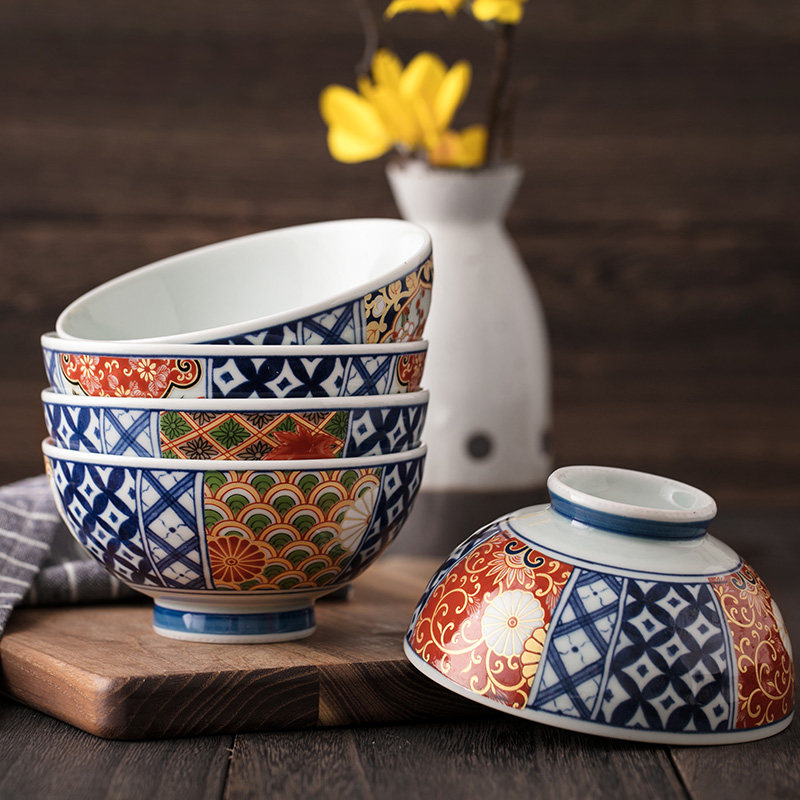 美浓烧日本手工复古日式宫廷风彩瓷饭碗家用餐具陶瓷4.5英寸饭碗