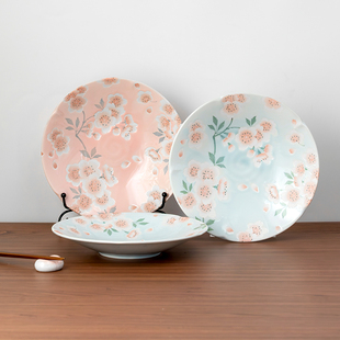 MinoYaki美浓烧 满开樱盘子高级感日本进口浮雕深盘家用8.5英寸