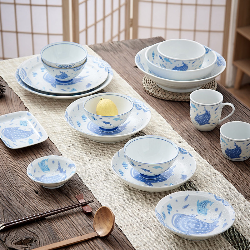 美浓烧日式鲸鲨系列餐具家用小碗菜盘碟进口釉下汤碗面碗精美餐盘