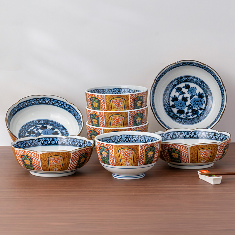 美浓烧锦七宝餐具套装轻奢高级感2025新款陶瓷碗浅钵家用8件套