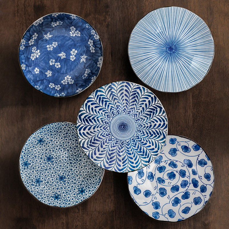 美浓烧日本进口21CM盘子套装创意家用日式和风陶瓷菜盘组合高级感