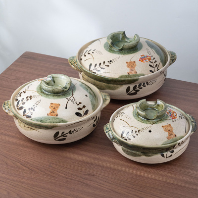 万古烧日式进口土锅芦绘熊砂锅家用大容量耐高温陶瓷煲汤锅沙锅