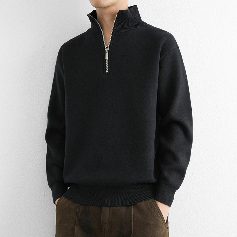 URSBOB纯棉冬季男士拉链立领套头毛衣青年加厚针织打底衫上衣男装
