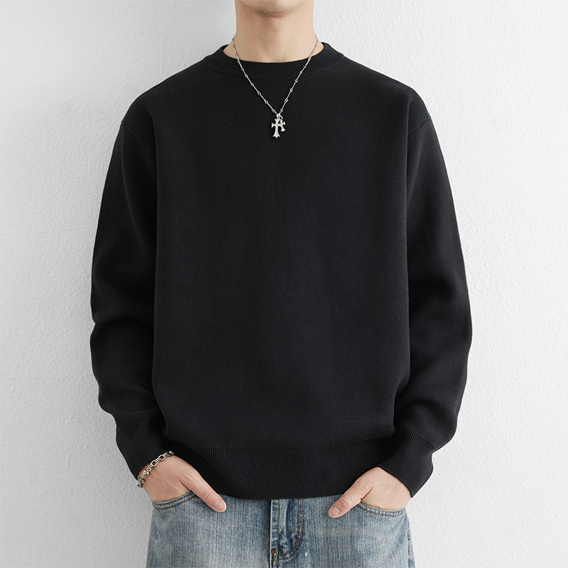 URSBOB纯棉针织打底衫上衣冬季男士圆领套头毛衣青年时尚高级感男