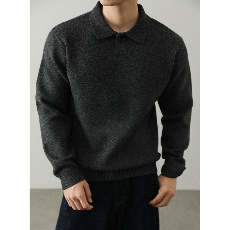 URSBOB老钱风男士翻领套头毛衣青年新款长袖百搭针织打底衫上衣潮