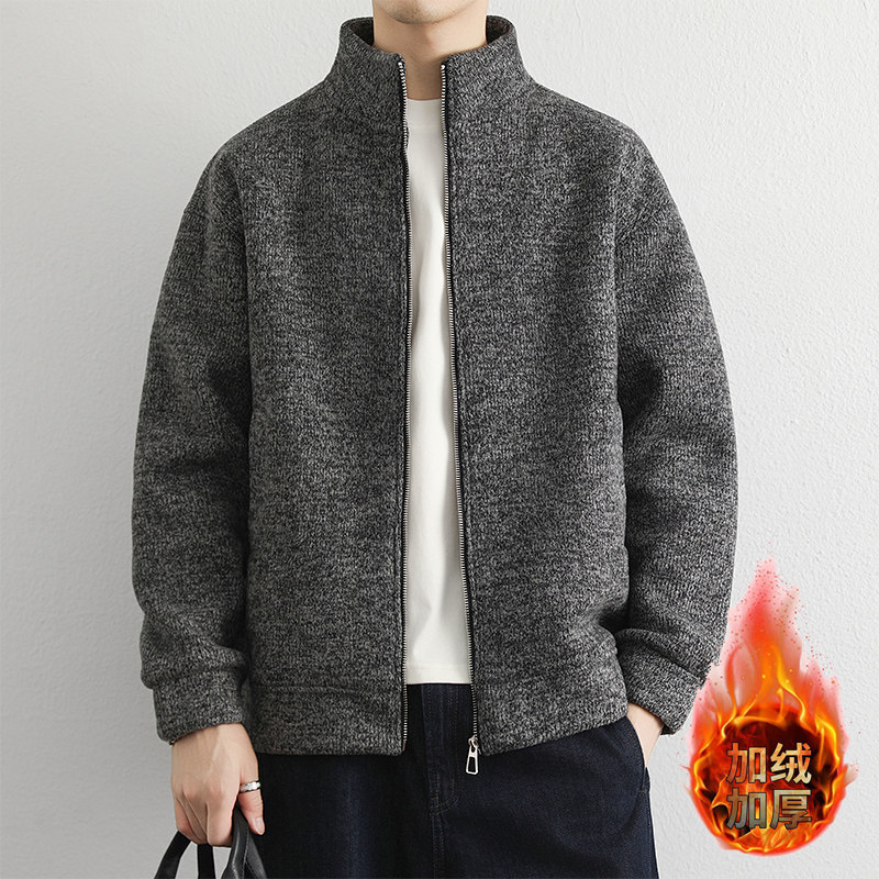 URSBOB男拉链立领夹克百搭休闲青年加绒加厚保暖外套开衫冬季新款