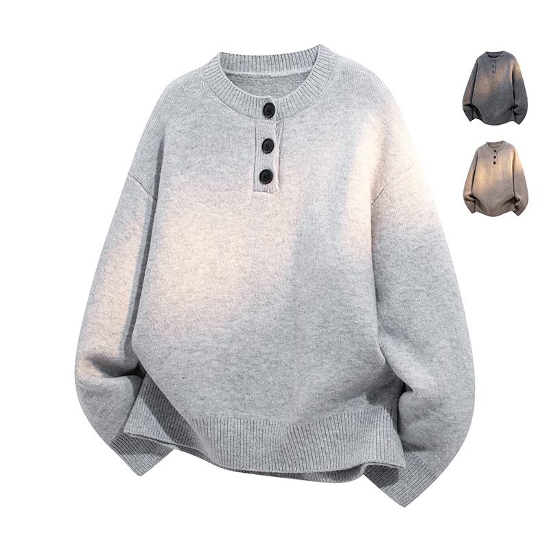 URSBOB冬装圆领毛衣男士加厚保暖针织衫2025新款帅气打底衫纯色潮