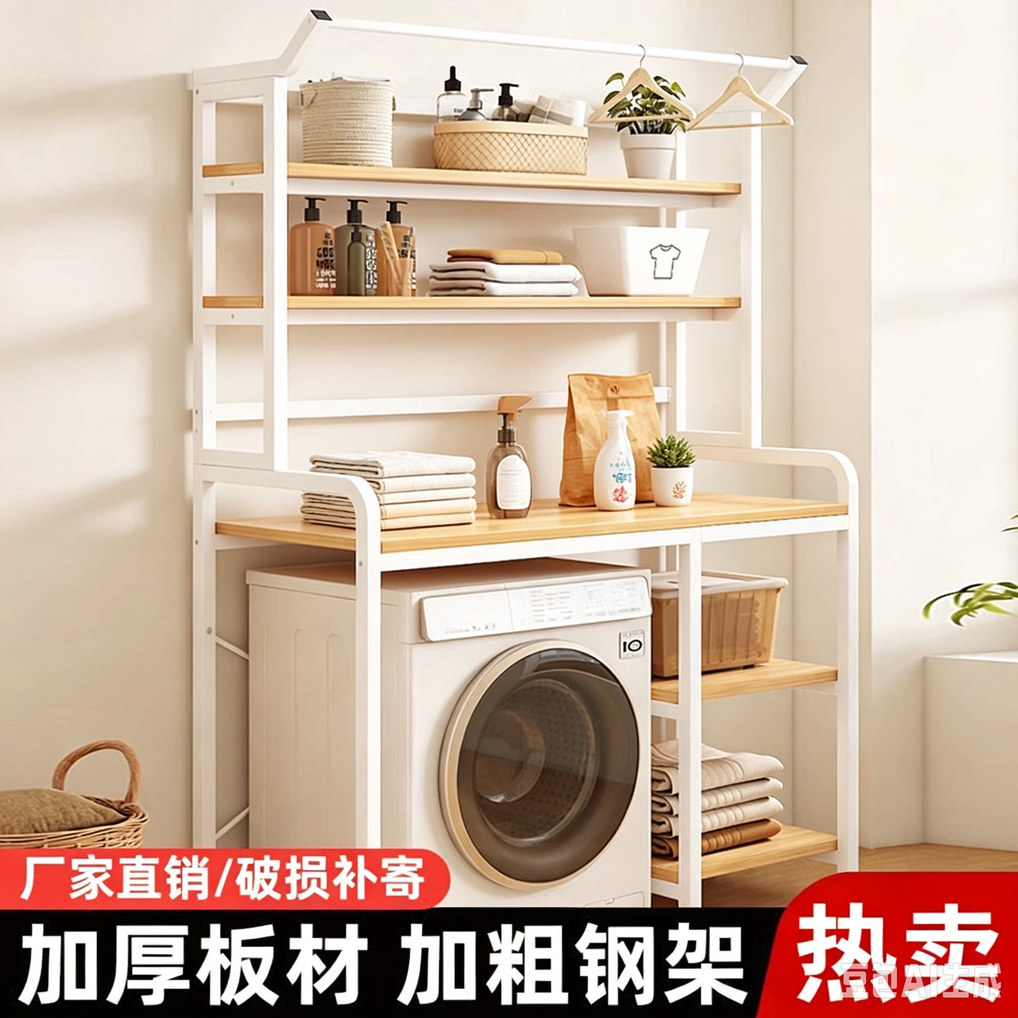 洗衣机置物架卫生间浴室波轮滚筒上方收纳架落地阳台侧面储物架子