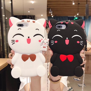 招财猫适用于iPhone15手机壳苹果11/14promax手机套6s可爱猫咪6plus少女12/13/14学生后盖7plus硅胶保护套6sp