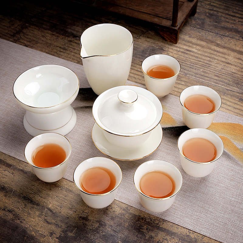 高端德化白瓷羊脂玉茶具套装家用