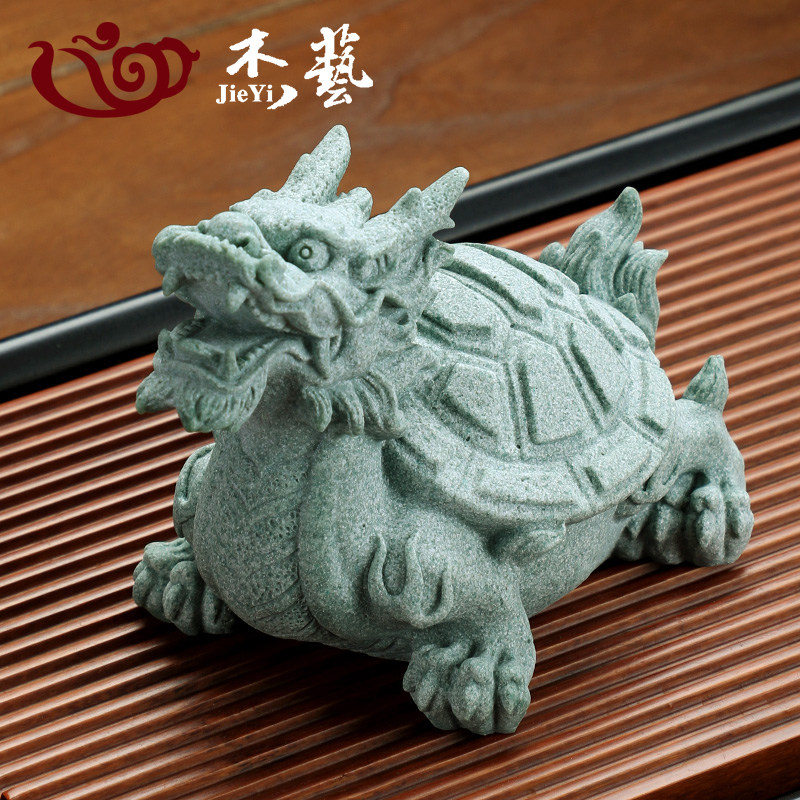 青砂石色茶宠精品可养鱼缸造景配件茶桌茶台龙龟茶玩禅意茶盘摆件