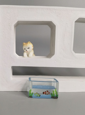仿真小猫鱼缸小摆件治愈系解压电脑桌面展示架车载中控装饰小物件