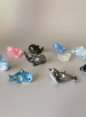 微缩可爱透色鲨鱼沙滩蓝鲸车载中控台桌面工位装饰品小摆件治愈系