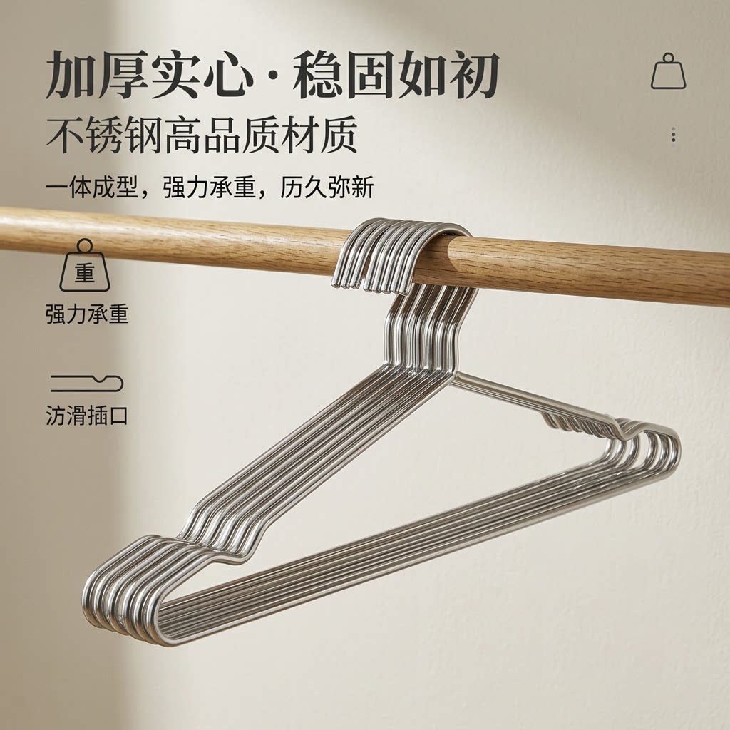 不锈钢实心钢头衣架家用晾衣架