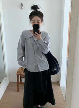 eter设计感双层娃娃领蕾丝边衬衫女长袖2025春季新款甜美学院衬衣