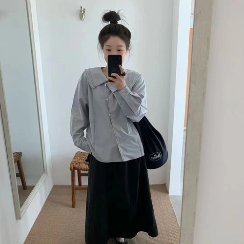 eter设计感双层娃娃领蕾丝边衬衫女长袖2026秋季新款甜美学院衬衣