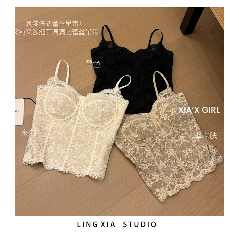 高品质法式浪漫蕾丝吊带内里磨毛背心女小众性感内衣带胸垫抹胸,女装/女士精品,背心吊带,淘宝优惠券,粉丝福利购,淘宝优惠卷