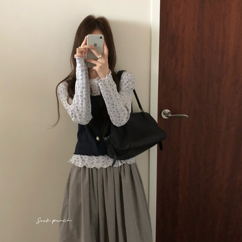 韩系软妹温柔风much more两件套碎花长袖T恤女2026早秋新款简约