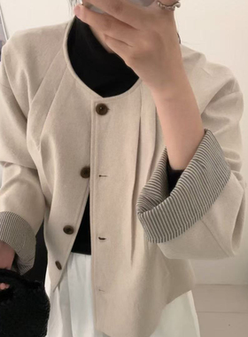 eter圆领压褶设计感外套女韩货2025秋季新款法式百搭小香风上衣