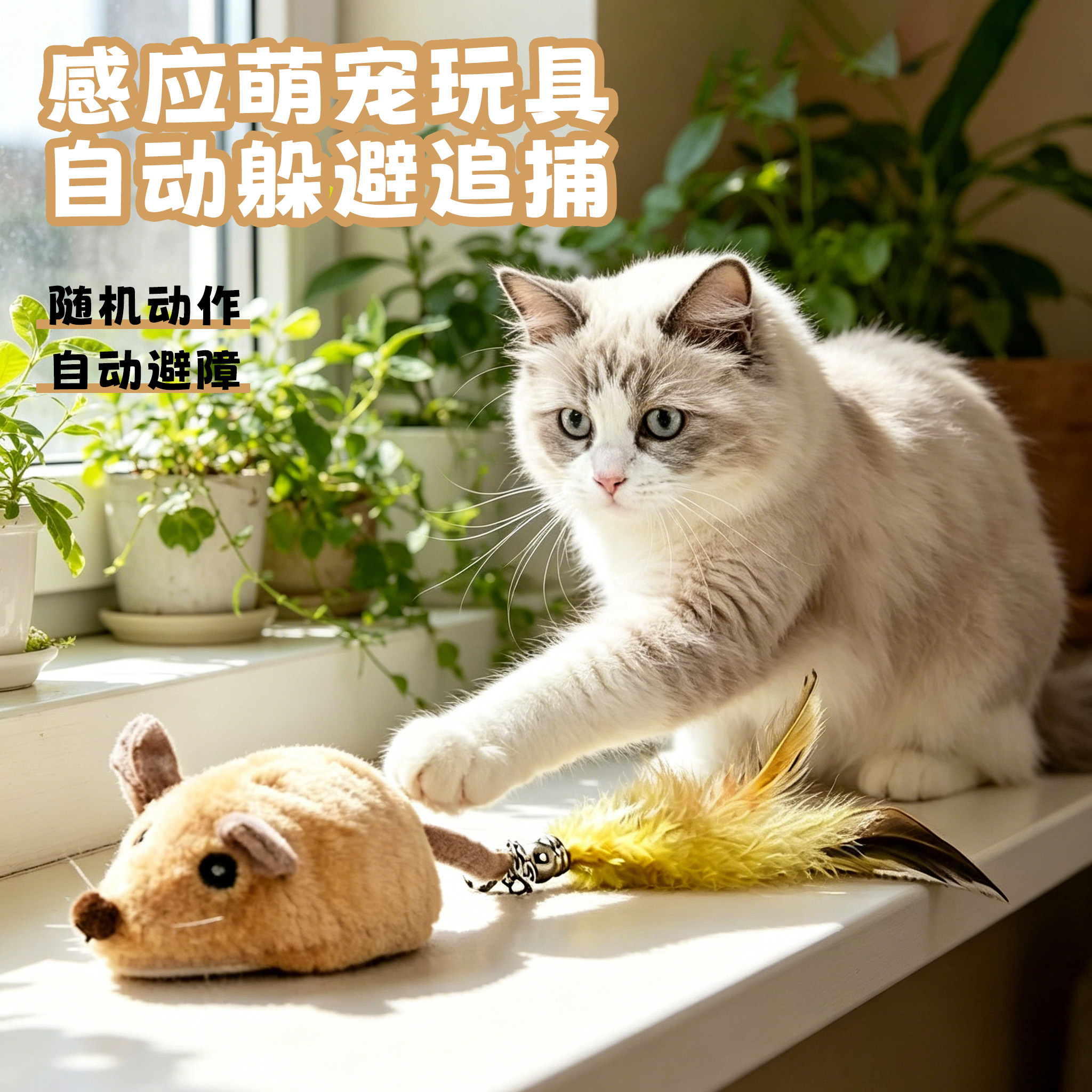 智能感应猫咪电动玩具自动避障毛绒仿真小老鼠自嗨解闷宠物用品