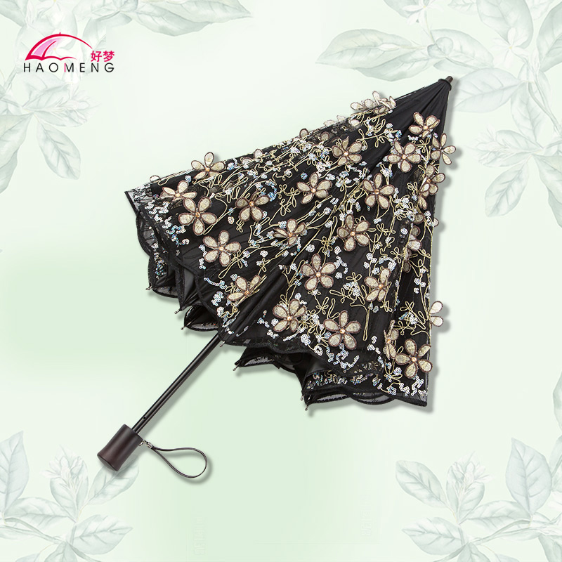 太阳伞防晒防紫外线晴雨两用便携折叠遮阳伞蕾丝公主刺绣伞upf50+