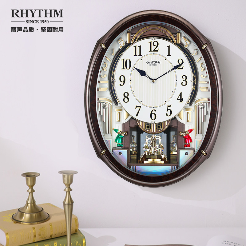 rhythm丽声豪华音乐报时挂钟静音客厅卧室挂表欧式酒店时钟现代