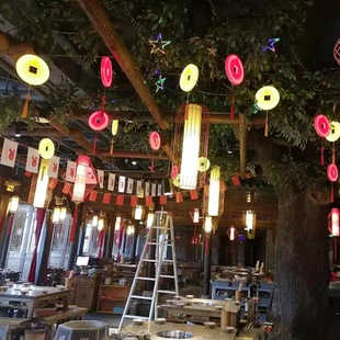 饰挂件挂树球灯LED五角星元 户外亮化节庆装 宝铜钱造型灯光节