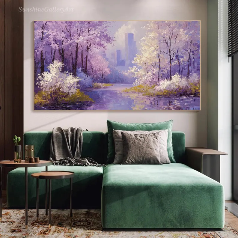 大芬村手绘油画抽象紫色山水风景油画