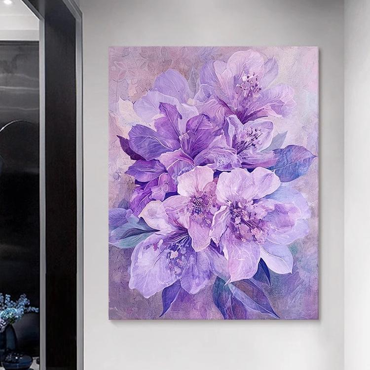 法式纯手绘油画紫色花卉抽象客厅油画