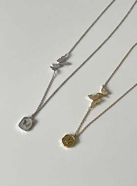 Ojala蝴蝶飞舞项链不对称手工制作吊坠高级感锁骨链