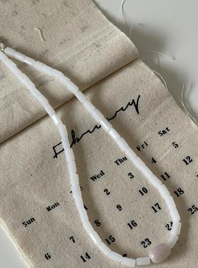 Ojala原创设计小清新项链新中式粉白撞色饰品百搭时尚