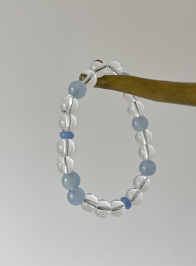 朝露｜Ojala原创设计白水晶海蓝宝撞色手串小众气质串珠手链