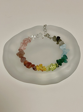 彩虹甜心渐变手链夏日度假碎晶石高颜值宝石串珠饰品女