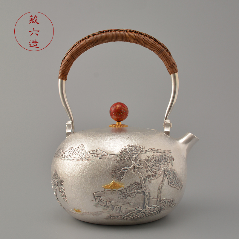 藏六造 清江松亭银壶 纯银999烧水壶 纯手工一张打高端日本银壶