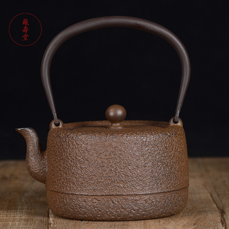 铁壶 日本进口 纯手工岩肌桶型铸铁壶南部老铁壶无涂层煮水铁茶壶